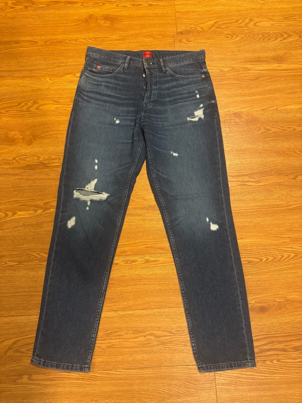 HUGO Slim Straight Distressed Dark Blue Jeans